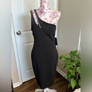 ❤️Classy City Vibe Black Rhinestone Cocktail Wedding Event Holiday Dress 11 M